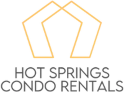 Graphic logo for "hot springs condo rentals" featuring stylized hexagonal shapes.