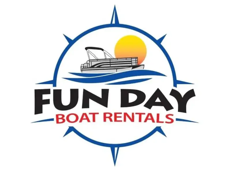 A boat rental company logo with sun in the background.