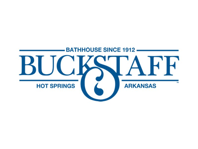 A blue logo for buckstaff hot springs.