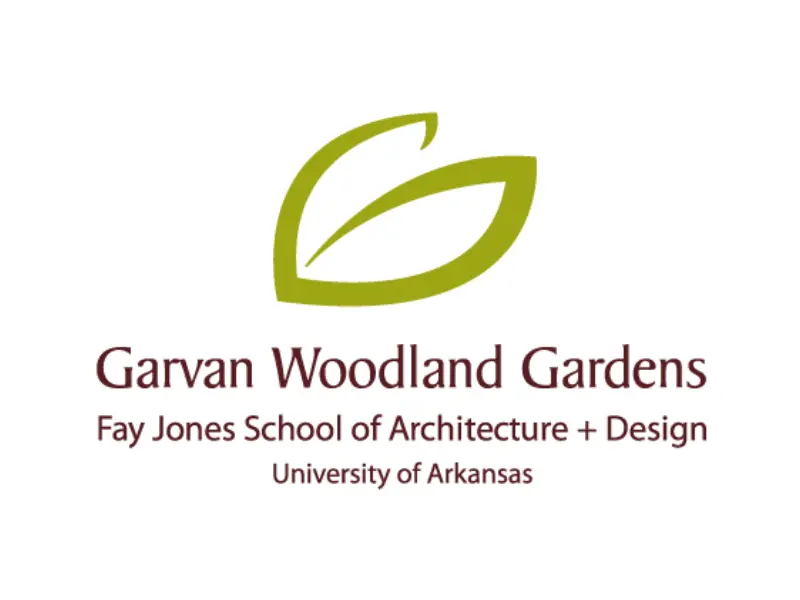 A green leaf logo is shown on top of the words garvan woodland gardens.